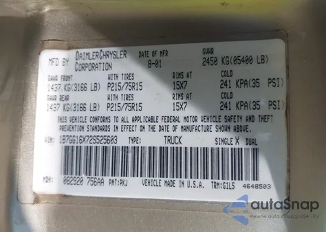 2002 Dodge Dakota Sxt from USA, damaged, VIN 1B7GG16X72S525603